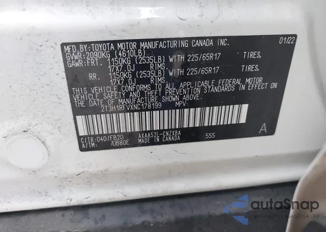 2022 Toyota Rav4 Le z USA, uszkodzony, nr VIN 2T3H1RFVXNC178199